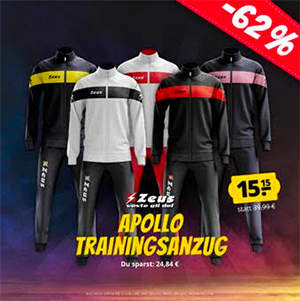 Viele verschiedene Zeus Trainingsanzüge für nur je 19,10 Euro (statt 28,- Euro)