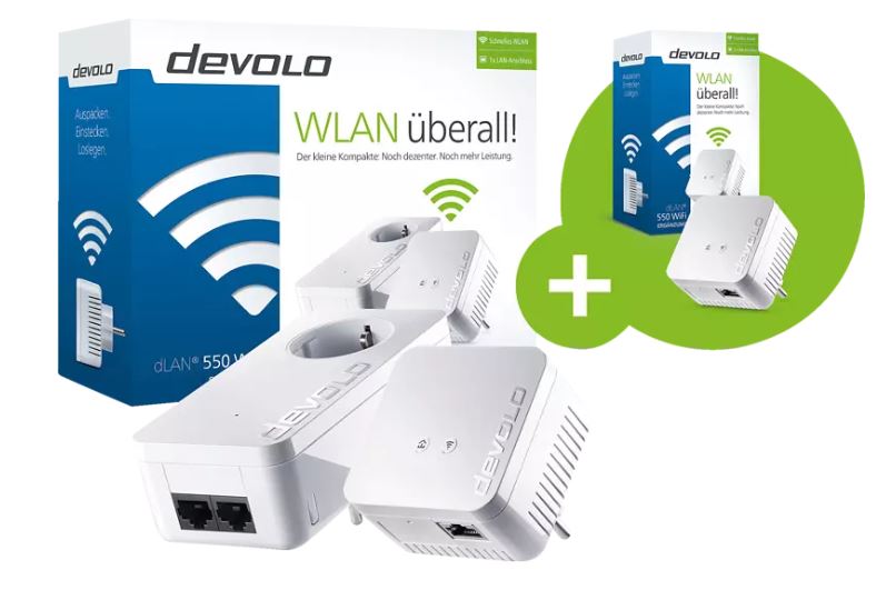 Devolo dLAN 550 WiFi Powerline Adapter Starter Kit + Extra WiFi Ergänzungsadapter für nur 69,- Euro inkl. Versand