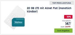 Knaller: 20GB green LTE MD Telefonica Aktionstarif mit 20GB Datenvolumen Allnet- und SMS Flat für 14,99 Euro – monatlich kündbar