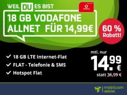 Knaller: MD Vodafone green LTE 18 GB Aktionstarif mit 18GB Datenvolumen, Allnet- und SMS Flat für 14,99 Euro