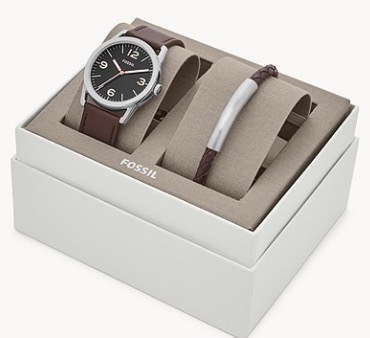 Nur noch wenige verfügbar: Fossil Set Herrenuhr Ledger Leder Braun + Armband BQ2465SET für 48,30 Euro