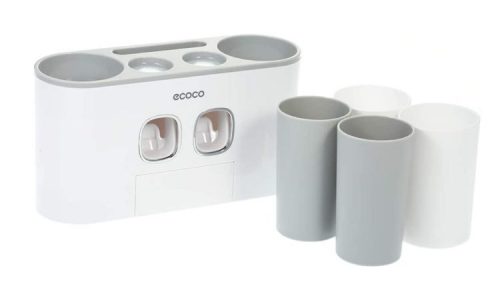 Blusea Zahnbürstenhalter mit Zahnpastaspender und 4 x Zahnputzbecher