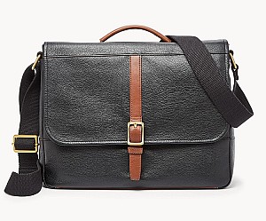 FOSSIL Herren Tasche Evan Commuter (schwarzes Leder, Notebook-Fach) für 87,60€ (statt 219€)