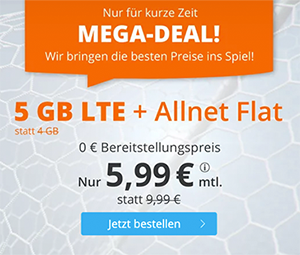 Sim.de Mega-Deal LTE Allnet-Flat mit 11 GB Datenvolumen für mtl. 11,11€
