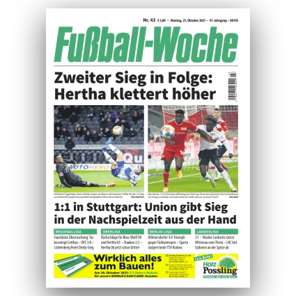 3 Monate (12 Ausgaben) der Zeitschrift Fußball Woche für 36€ – Prämie: 35€ Amazon Gutschein