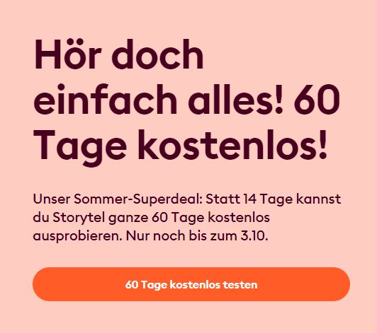 Storytel 60 Tage kostenlos testen und über 250.000 Hörbücher & eBooks genießen (ohne Beschränkungen)