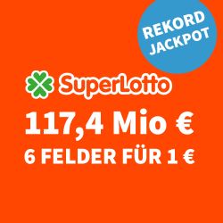 Morgen 117,4 Mio. Jackpot beim SuperLotto – jetzt als Lottohelden Neukunde 6 Felder Superlotto für 1€ statt 6€ spielen