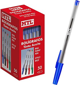 50 Stück: MTL Kugelschreiber Dohe Stifteetui mit Kappe (1,0mm, blau) für 6,41€ (0.12€ pro Stück)