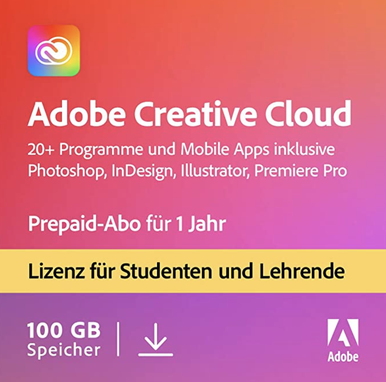 Adobe Creative Cloud Student & Teacher Edition Jahreslizenz für nur 147,99€
