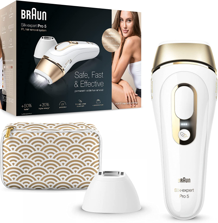 Braun IPL Silk Expert Pro 5 Haarentfernungsgerät, für dauerhaft sichtbare Haarentfernung, Venus Rasierer & Tasche PL5137, weiß/gold für nur 249,99€ inkl. Versand