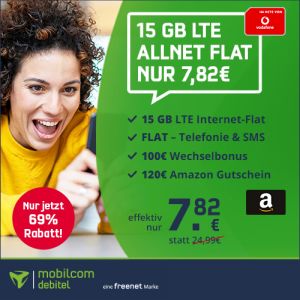 15 GB Vodafone Allnet Flat für effektiv nur 7,82€!