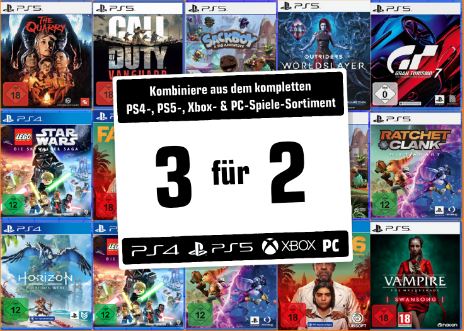 3 für 2 Aktion auf fast alle Games (Xbox, PS4, PS5, PC) im Saturn Onlineshop