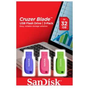 Dreierpack SANDISK Cruzer Blade USB-Stick (32 GB, Violett, Pink, Grün) für nur 9€ inkl. Versand