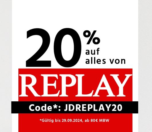 Nur noch heute: 20% Rabatt auf alles von Replay bei Jeans Direct! (MBW: 80€)