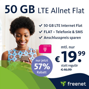 Letzte Chance: freenet green LTE Telekom Allnet Flat mit 50 GB Daten für nur 19,99€ monatlich
