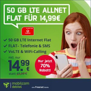 Verlängert! MD Vodafone Green LTE 50 GB Tarif für nur 14,99€ mtl.