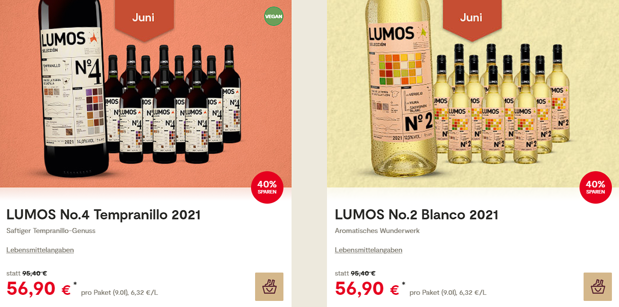 12 Flaschen LUMOS No.4 Tempranillo 2021 oder 12 Flaschen LUMOS No.2 Blanco 2021 für jeweils nur 59,89€ bei Vinos.de