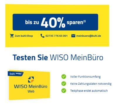 Endet bald! Für Selbständige & Unternehmer: Fette 40% Rabatt auf die WISO MeinBüro Web und Desktop bei Buhl.de