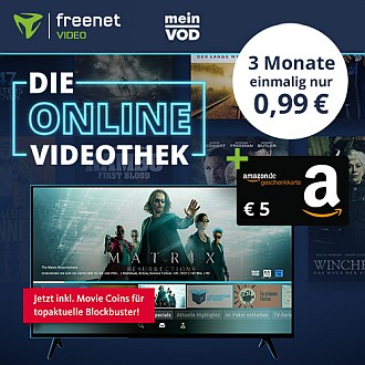 Kracher: 3 Monate freenet Video mit über 1.000 Filmen und TV-Serien für einmalig 99 Cent + 5€ Amazon-Gutschein (4,01€ Gewinn)