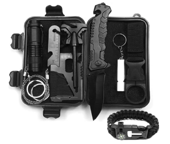 Lixada 10-in-1 Survival Kit mit Taschenmesser, Kompass, Säge, Paracord Armband und Taschenlampe für 27,98€