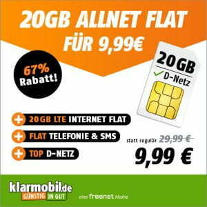 Letzte Chance: Klarmobil Vodafone 20 GB Vodafone Allnet Flat für nur 9,99€ monatlich