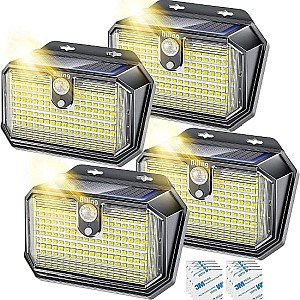 4er Pack: Biling Solarlampe für draußen (202 LEDs, Bewegungsmelder, IP67 wasserdicht) für 17,99€
