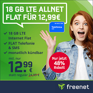 Telefónica green LTE Allnet Flat mit 18 GB Daten für nur mtl. 12,99€ (monatlich kündbar!)