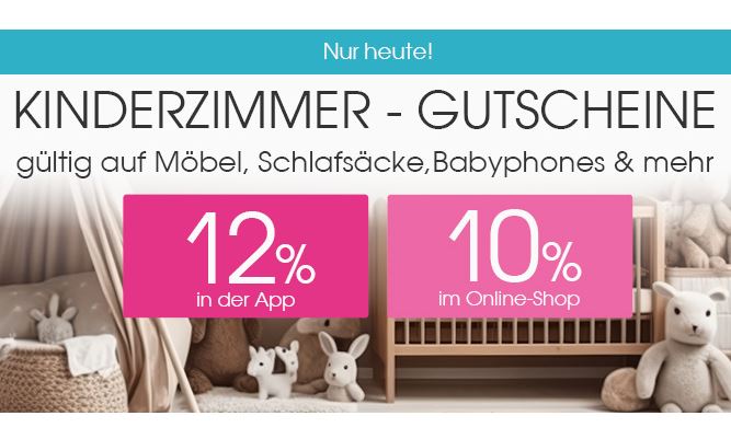 Nur heute: 10% Gutscheincode bzw. 12% App-Gutscheincode auf Kinderzimmer Artikel bei Babymarkt.de