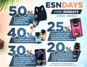 Nur noch heute: Bis zu 50% Rabatt auf Produkte von ESN im Fitmart Onlineshop!