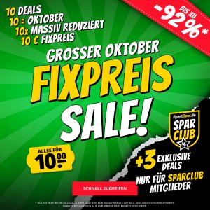 Oktober Fixpreis Sale bei SportSpar – Alles für nur 10€ + 5€ Gutschein ab 60€