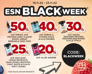 Blackweek bei Fitmart mit verschiedenen Angeboten, z. B. 50% Rabatt auf Sprays, Protein Chips und mehr!