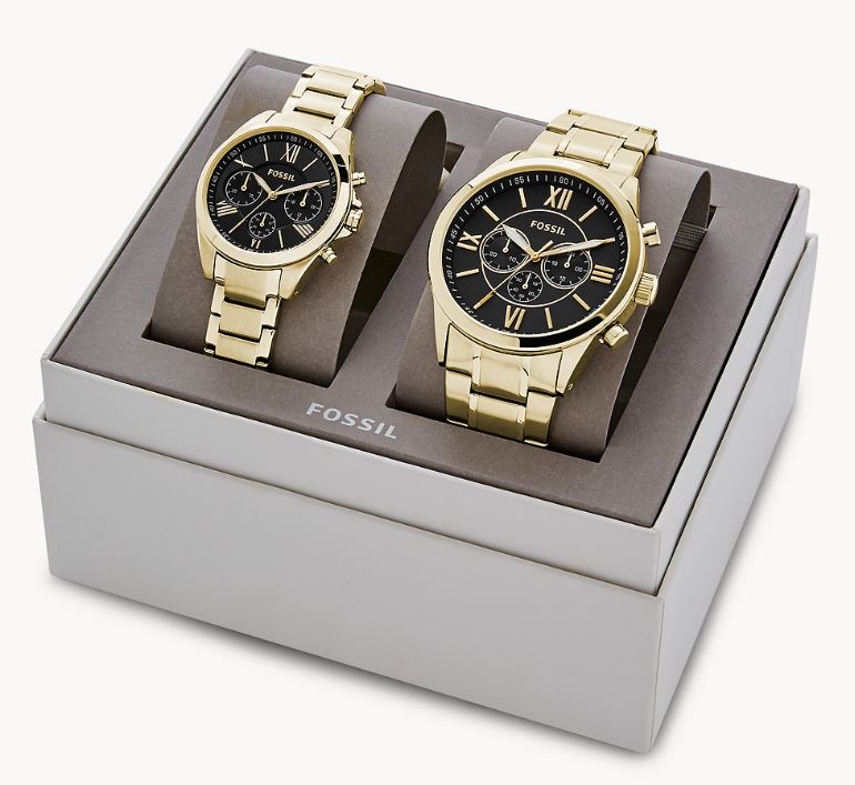 Fossil Geschenkset Uhren His and Hers Chronograph (Edelstahl, goldfarben) für nur 95,40€ inkl. Versand (statt 160€)