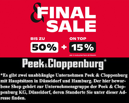 Top! 15% Extra beim Kauf von mindestens reduzierten Artikeln bei Peek & Cloppenburg*
