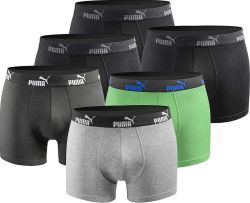 PUMA Herren Boxershorts Black-green-grey-new 6er Pack (S-XL) für nur 29,99€ (statt 37,95€)