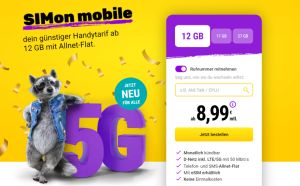 SimOn mobile: Vodafone Allnet-Flat mit 12GB 5G Datenvolumen nur 8,99€ mtl. (mtl. kündbar)