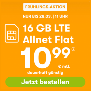 WinSIM Allnet-Flat z.B. mit 4 GB Datenvolumen für 4,99€ mtl. oder 16 GB für 10,99€