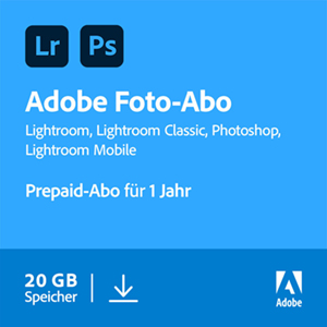 1 Jahr Adobe Creative Cloud Foto-Abo (Lightroom, Photoshop, 20 GB Cloud-Speicher) für 85,58€ (statt 108€)