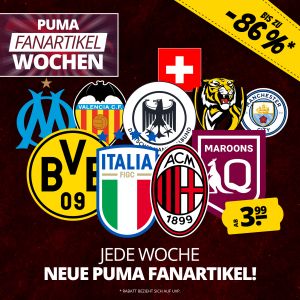 Jede Woche Neue Puma Fanartikel ab 3,99€ auf SportSpar!