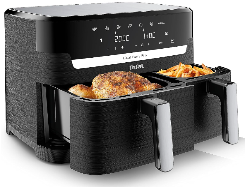 Tefal EY9018 Dual Easy Fry Doppelkammer-Heißluftfritteuse (5,2 + 3,1 L) für 127,09€