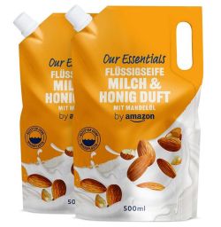 2er-Pack by Amazon Our Essentials Flüssigseife Milch & Honig Duft 500ml für nur 1,21€