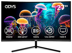 ODYS Q27 WQHD Curved Gaming Monitor (27 Zoll, 300 cd/m², 165 Hz, 1ms Reaktionszeit, FreeSync, HDR) für nur 169€