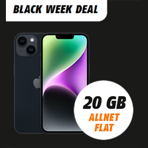 Bundle: Klarmobil Telekom Allnet Flat mit 20 GB für 24,99€ mtl. + Apple iPhone 14 für einmalig 199,99€