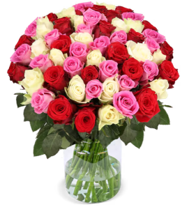Love Loud Blumenstrauß mit 47 Rosen in Rot, Weiß und Rosa für 28,98€ (statt 38€)