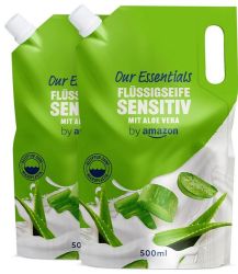 2er-Pack by Amazon Our Essentials Flüssigseife Sensitiv Aloe Vera 500ml für nur 1,21€