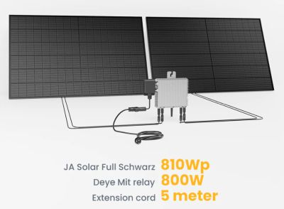 Balkonkraftwerk mit 810W JASOLAR Full Black Modulen und 800W Deye Wechselrichter für 239€ bei Abholung