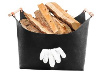 Brennholzkorb aus Extradickem Filz mit Holzgriffen für 11,75€