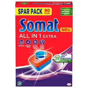 90er-Pack Somat All in 1 Extra Spülmaschinen Tabs für nur 12,59€ (statt 18€) – Prime Spar-Abo