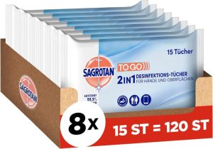 Sagrotan 2in1-Desinfektionstücher 8 x 15 Tücher für 12,48€ (statt 23,40€)
