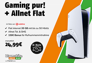 Letzte Chance: klarmobil (Vodafone) Allnet Flat 20 GB für 24,99 mtl. + Playstation 5 für 135€ + 150€ Bonus