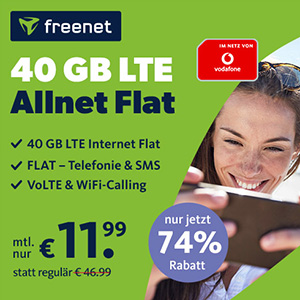 freenet Vodafone LTE Allnet Flat mit 40 GB Daten für nur 11,99€ monatlich